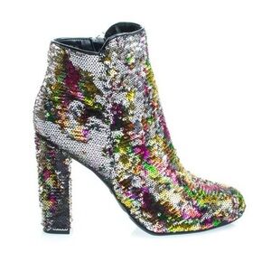 BAMBOO Reversible Sequins Block Heel Ankle Bootie